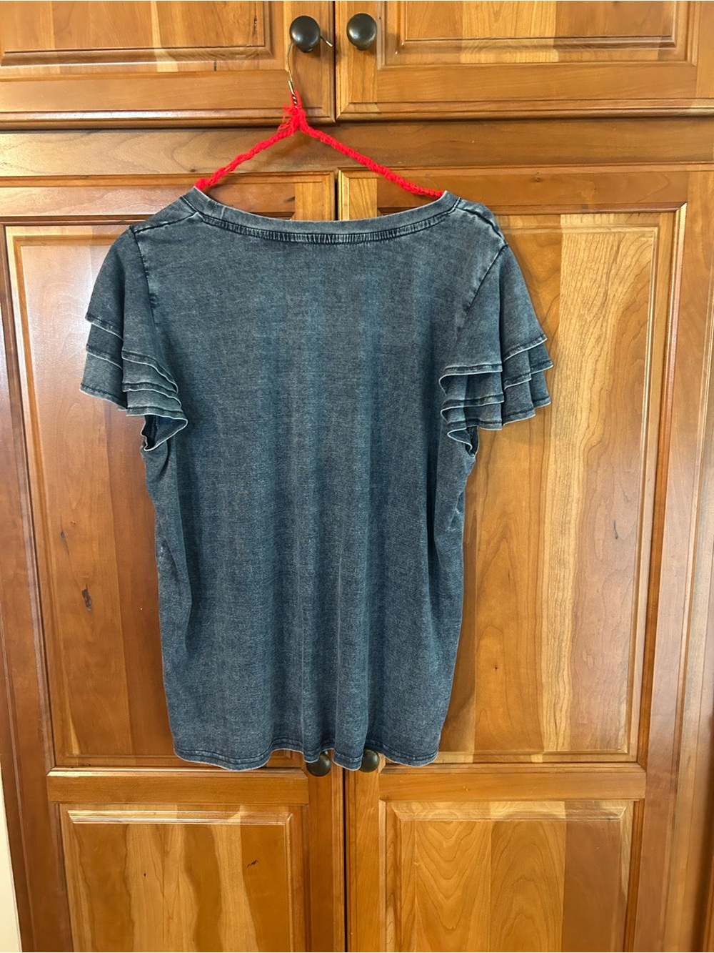 Washed denim Ruffled Sleeve Women’s Tee - Picture 2 of 3